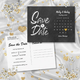 Save the Date Calendar Gold Heart Chalkboard Postcard