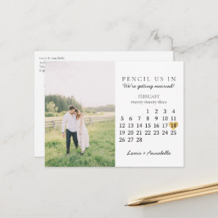 Save the Date Calendar Gold Heart February 2023 Postcard