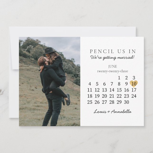 Save the Date Calendar Gold Heart June 2023 Month Invitation (Front)