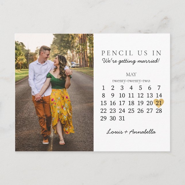 Save the Date Calendar Gold Heart May 2022 Month Postcard (Front)