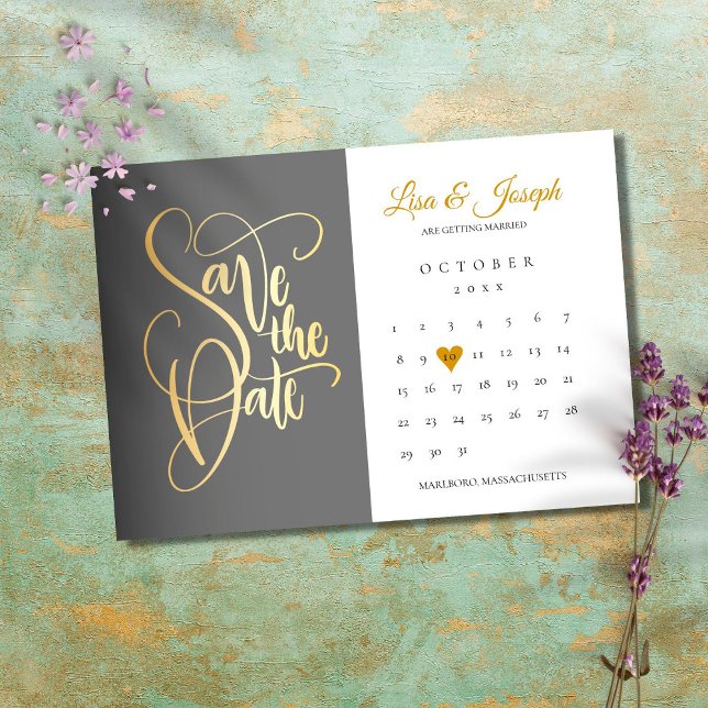 Save the Date Calendar Gold Love Heart (Creator Uploaded)