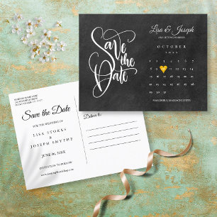 Save the Date Calendar Gold Love Heart Chalkboard Announcement Postcard