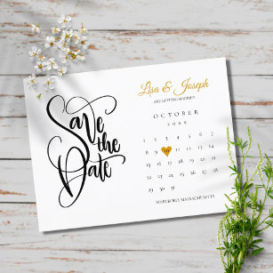 Save the Date Calendar Gold Love Heart Invitation