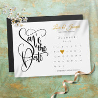 Save the Date Calendar Gold Love Heart 
