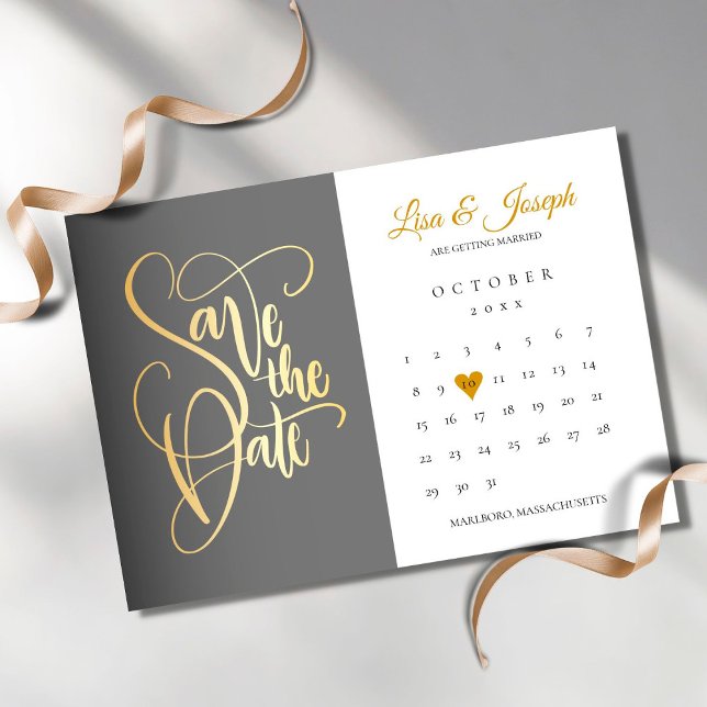 Save the Date Calendar Gold Love Heart Magnetic Invitation (Creator Uploaded)