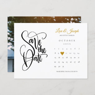 Save the Date Calendar Gold Love Heart Photo Annou Announcement Postcard