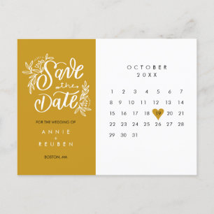Save the Date Calendar Gold Love Heart Postcard