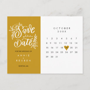 Save the Date Calendar Gold Love Heart Postcard