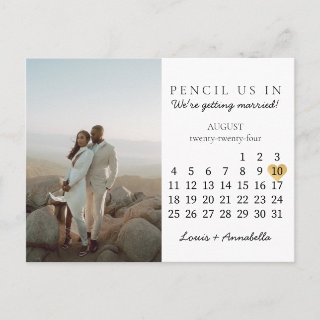 Save the Date Calendar Heart August 2024 Month Postcard (Front)