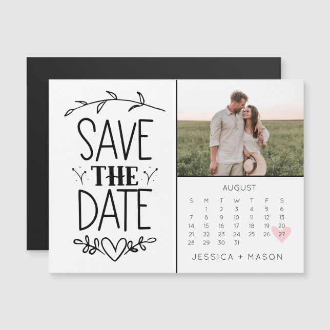 Save The Date Calendar Rustic Drawn Magnet (Front/Back)