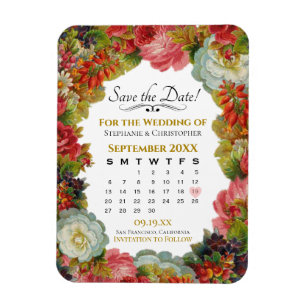 Save the Date Calendar Rustic Fall Floral Wedding Magnet