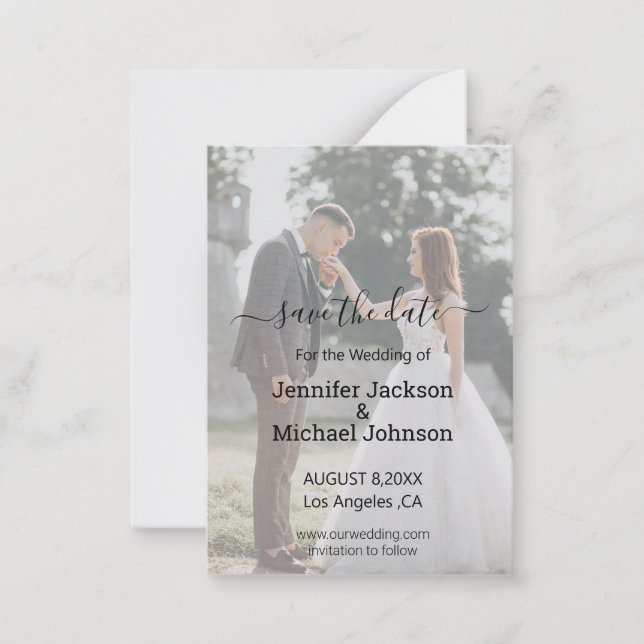 save the date calligraphy wedding photo invitation (Front)