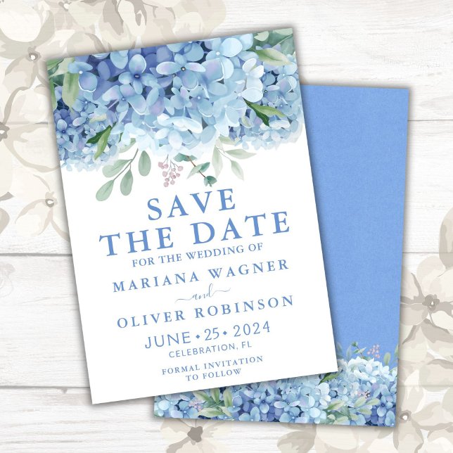 Save the Date Card Blue Hydrangeas Floral Wedding (Creator Uploaded)