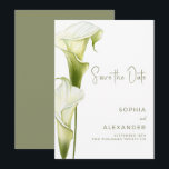 Save the Date Card for a Modern Wedding.<br><div class="desc">Save the Date Card for a Modern Wedding. Delicate calla lilies in soft green hues are depicted against a light background,  creating an atmosphere of sophistication and tranquility. The design is modern,  airy,  and perfect for a stylish,  romantic wedding.</div>