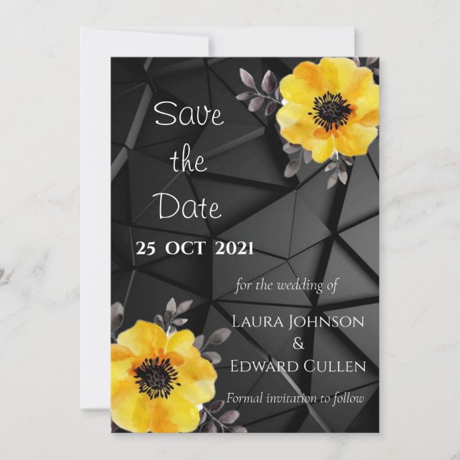 Save the date card for wedding yellow black (Front)