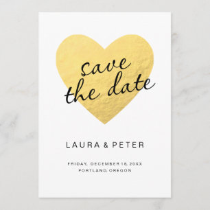 Save the date card   gold heart