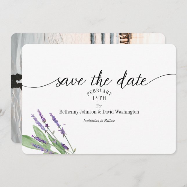 Save the Date Card Lavender Watercolor (Front/Back)