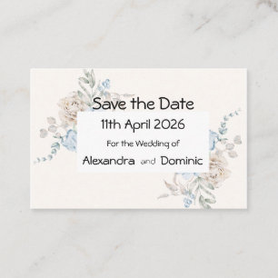 Save the Date card - pink and blue rose motif