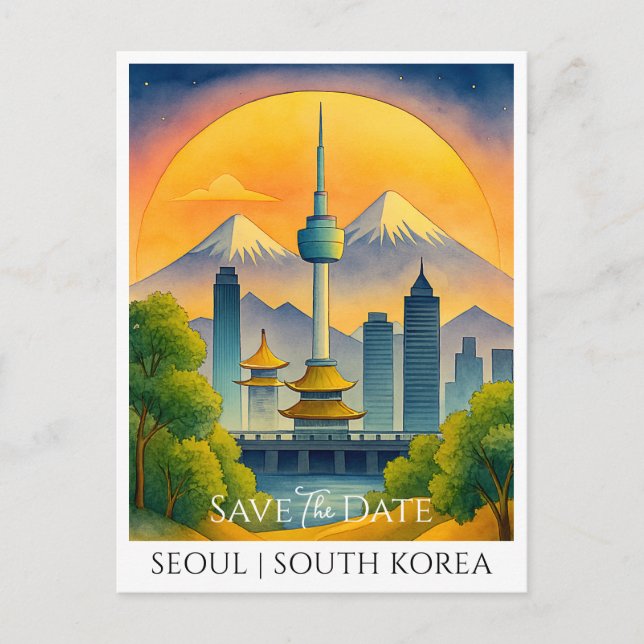  Save the Date Card | Seoul South Korea Watercolor (Front)