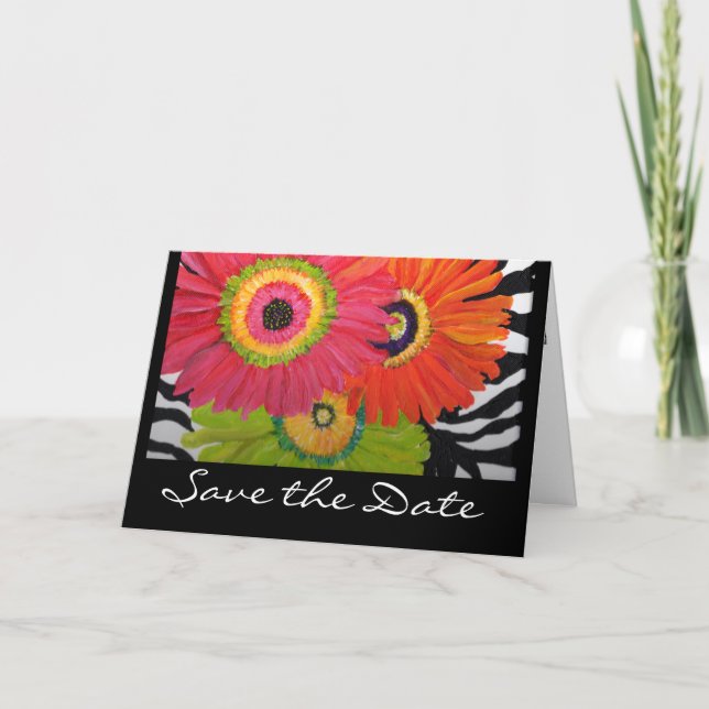 Save the Date Card with 3 Bright Gerbera Daisies (Front)