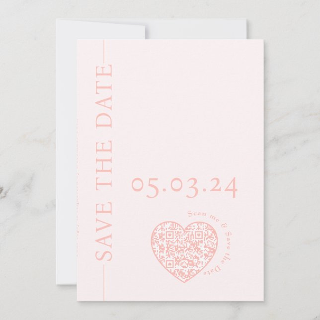Save the Date card with hearth shape QR code (Front)