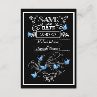 Save The Date Cards Chalkboard Blue Butterflies
