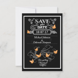 Save The Date Cards Chalkboard Orange Butterflies
