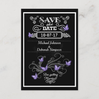 Save The Date Cards Chalkboard Purple Butterflies