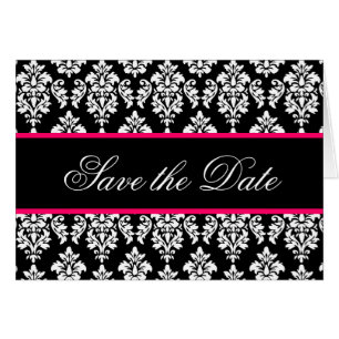 Save the Date Cards Monogram Hot Pink Damask