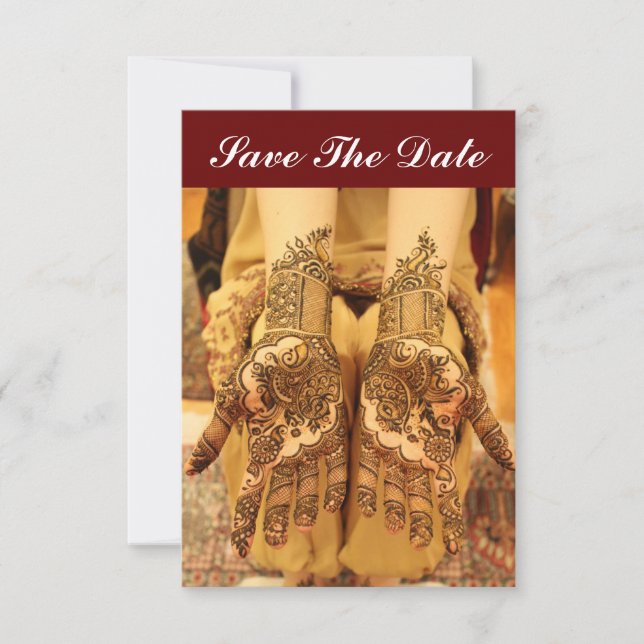 Save The Date Cards With Henna On Hands (Front)