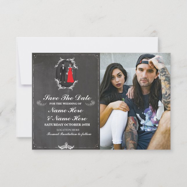 Save The Date Chalk Skulls Photo Card Gothic (Front)