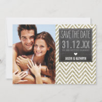 SAVE THE DATE chalkboard chevron glitter old gold