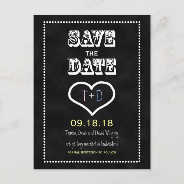Save the Date Chalkboard Postcard (Front)