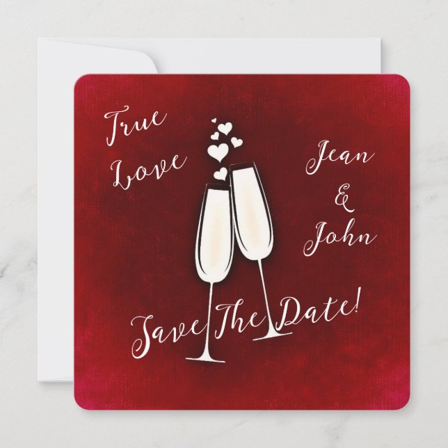 Save The Date Champagne Glasses Red  Invitation (Front)