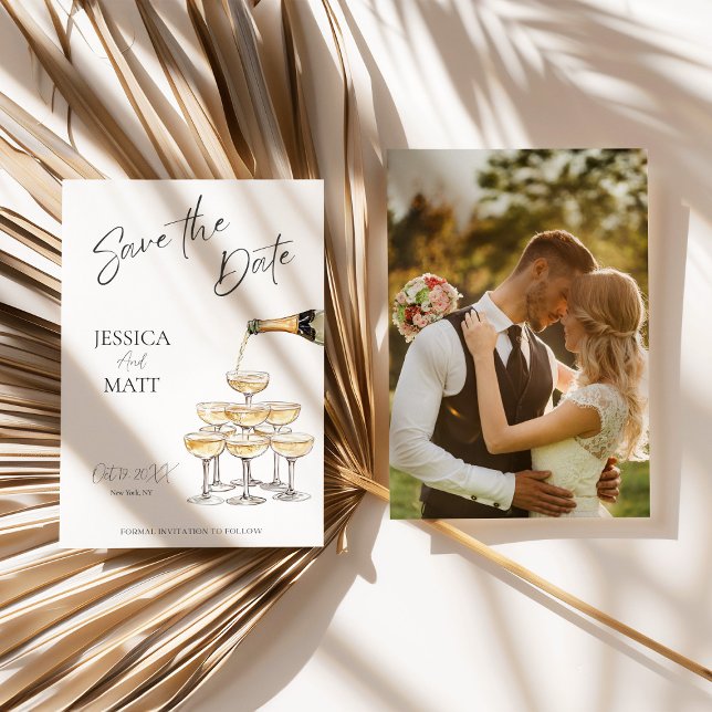 Save The Date Champagne Watercolor Card (Champagne Tower Save the Date)