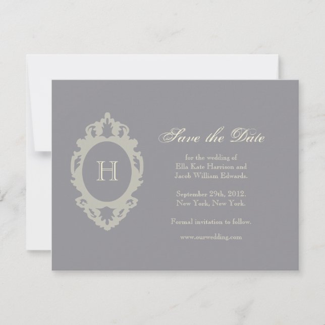 Save the Date // Charcoal & Cream Monogram (Front)