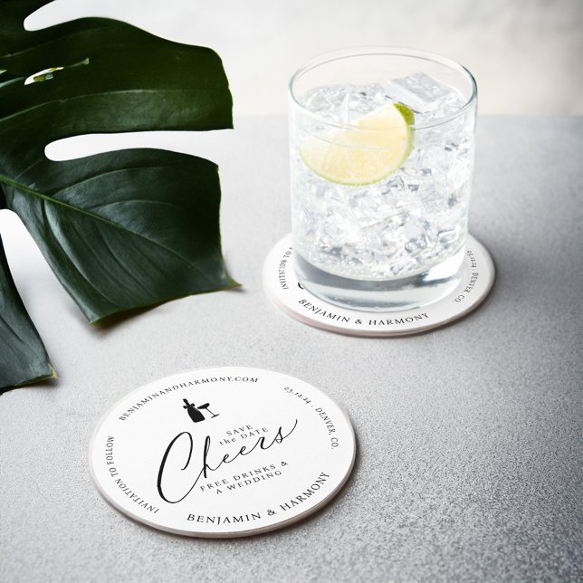Save the Date Cheer! Free Drinks & A Wedding Round Paper Coaster (Save the Date Cheer! Free Drinks & A Wedding Round Paper Coaster)