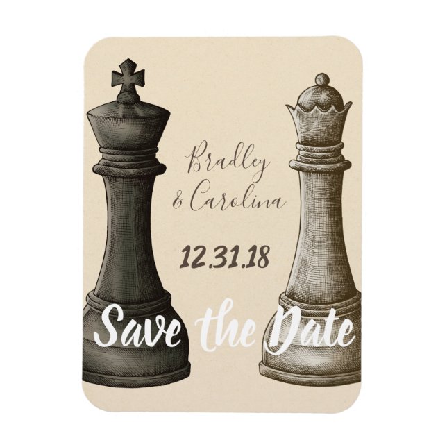 Save the Date Chess King Queen Magnet (Vertical)