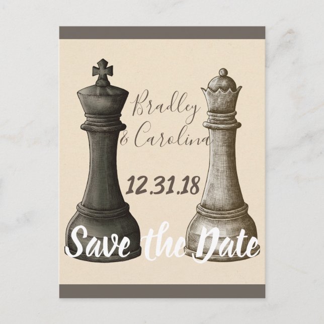 Save the Date Chess King Queen Personalised Postcard (Front)