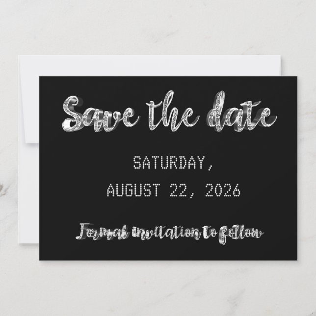 Save The Date Chic Black Silver Grey Script Party (Front)