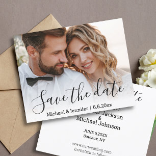 save the date chic calligraphy wedding photo card