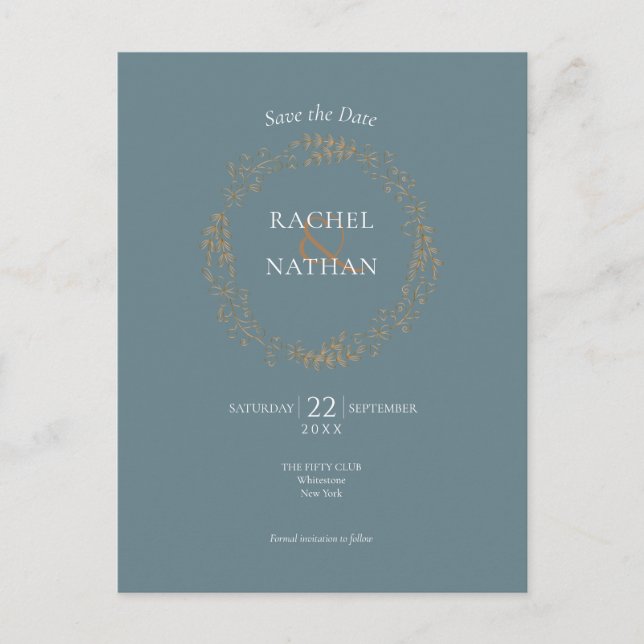 Save the Date Chic Elegant Gold Floral Garland Postcard (Front)