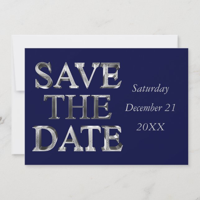 Save The Date Chic Navy Blue Silver Grey Corporate (Front)