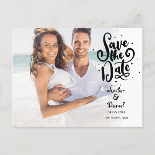 Save the Date Chic Script Spots Photo Announcement Postcard