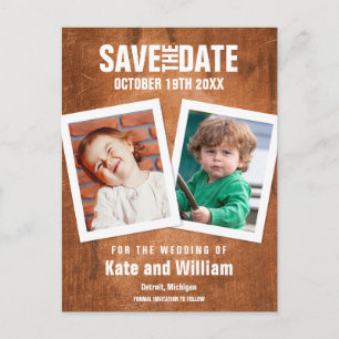 Save the Date Childhood Photos Boho Vintage Wood Postcard