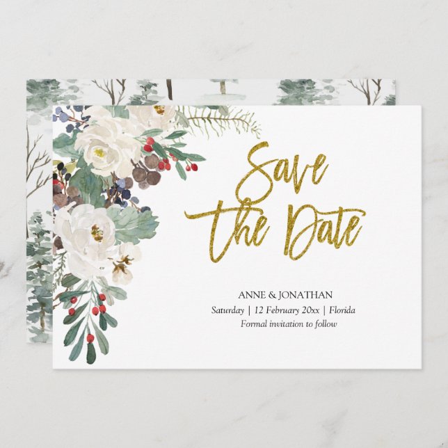 Save the Date Christmas Floral Invitation (Front/Back)