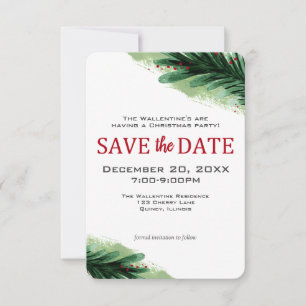 Save The Date Christmas Pine Watercolor Party