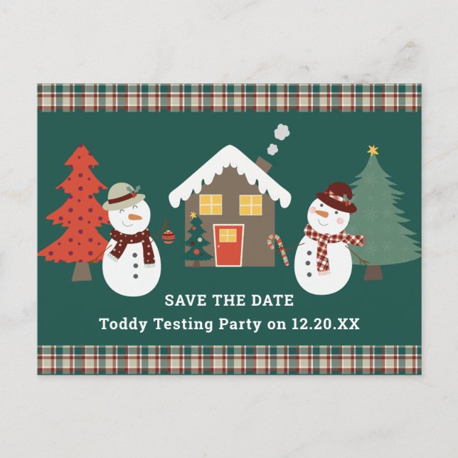 Save the Date Christmas Plaid Party Announcement Postcard (Front)