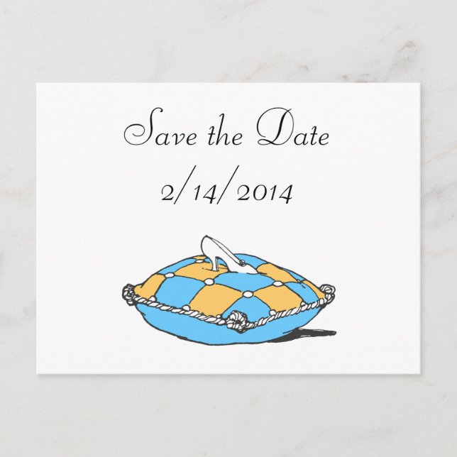 Save the Date Cinderella Slipper Teal Pillow Announcement Postcard (Front)
