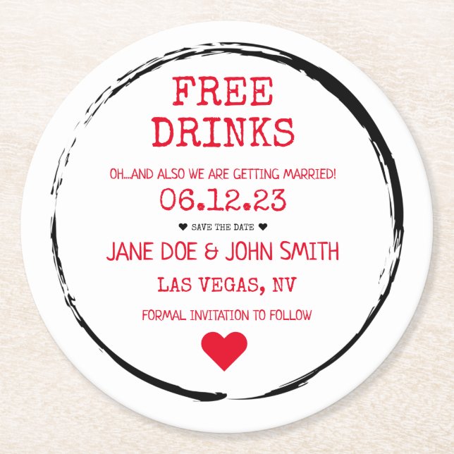 Save the Date Coaster (Red)  (Front)